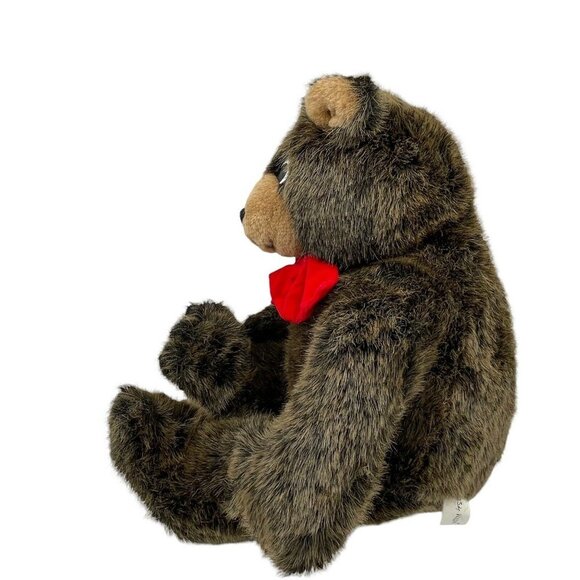 Vintage Lush Plush Teddy Bear 1985 Commonwealth Brown Fur Bowtie Stuffed Animal - Picture 9 of 11